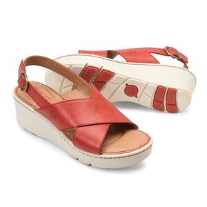 Born Red Leather Wedge Sandals